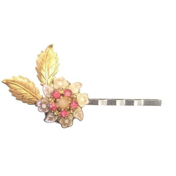 Hand Crafted Accessories - Golden Leaf & Floral Hair ClipS Romantic Botanical NWT Hairpins Elegant NWT